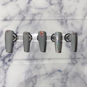 Gray w Holographic Press on Nails